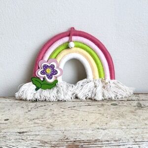 Handmade Macrame Rainbow Wall Hanging Pink Green Nursery Decor 9.5in